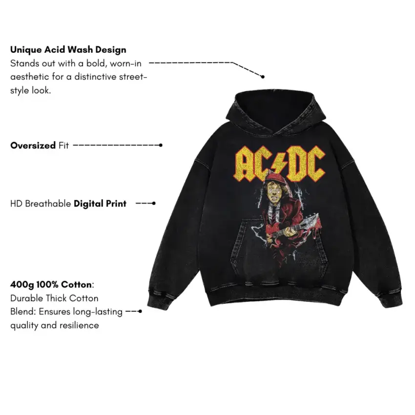 ACDC Angus Young Aicd Wash Oversized Hoodie - Image 5