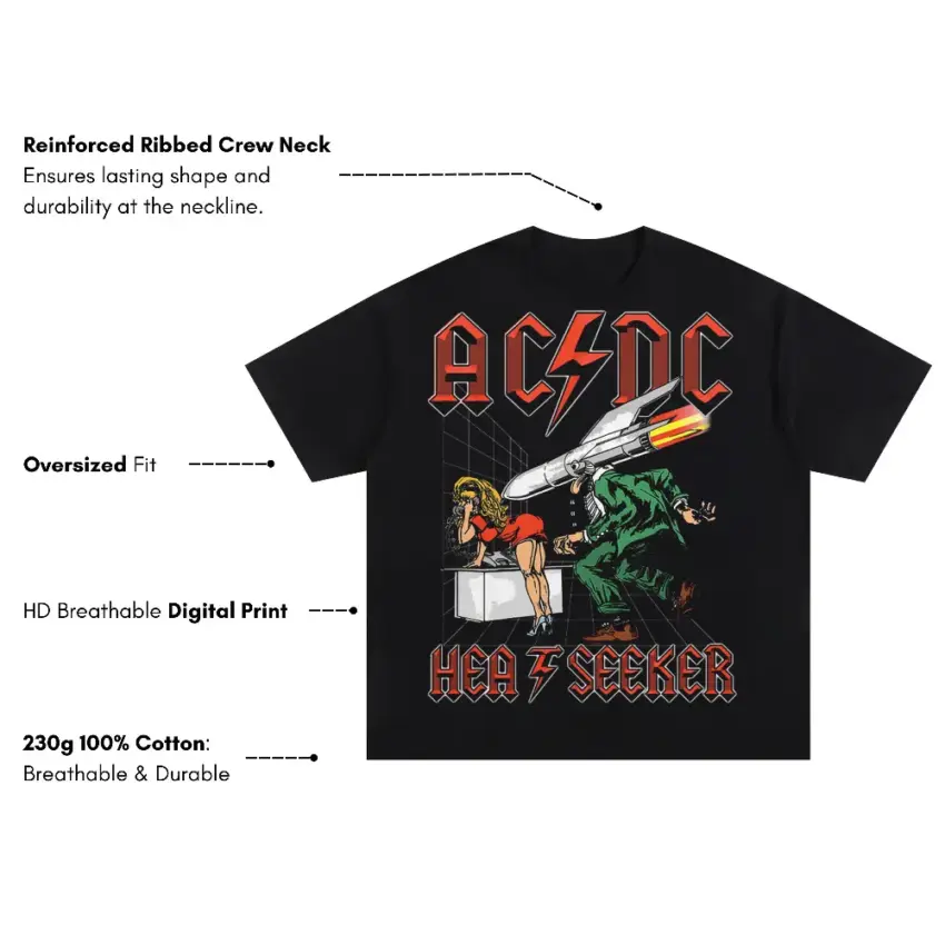 ACDC Heat Seeker Oversized Black Graphic Tee - Image 5