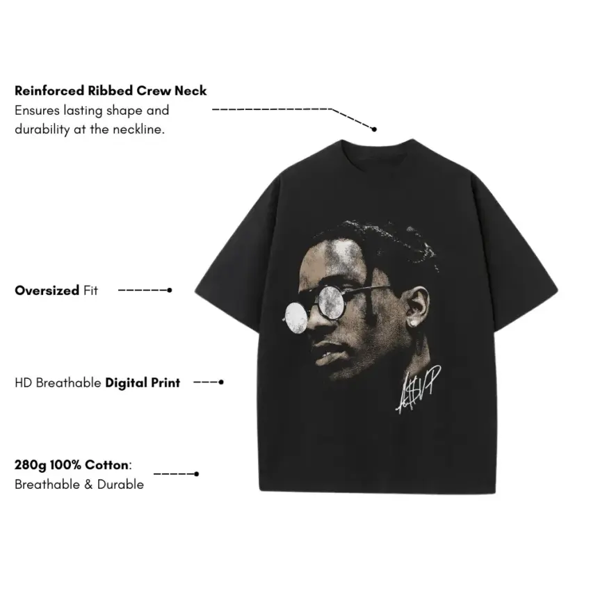 ASAP Rocky Portrait Heavyweight Oversized Black Graphic Tee - Image 5