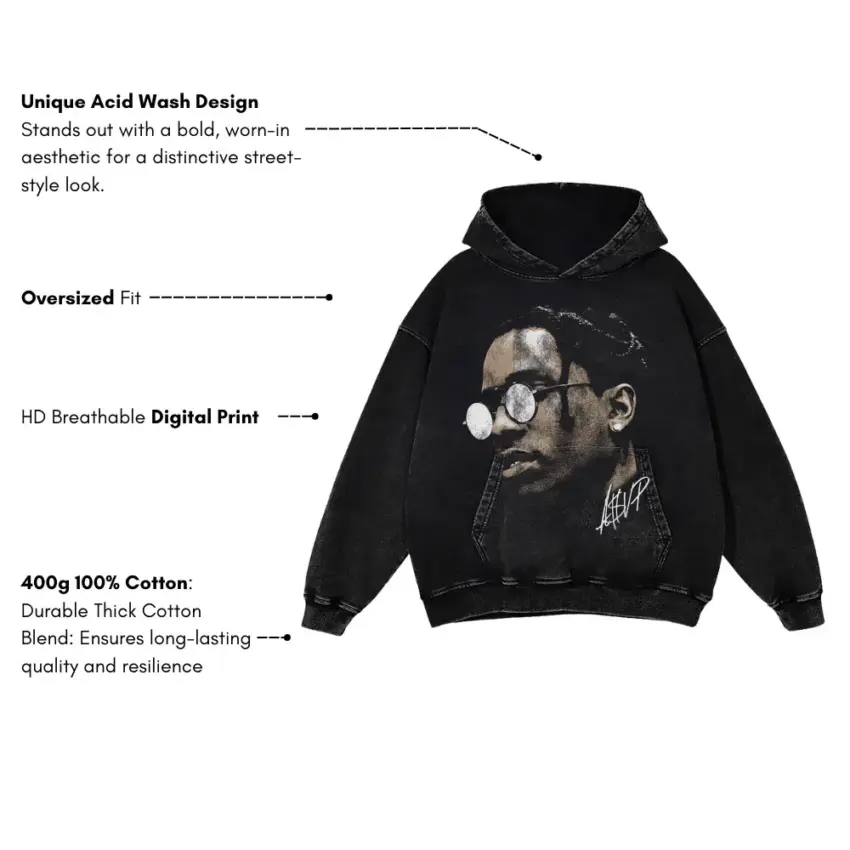 ASAP Rocky Portrait Aicd Wash Oversized Hoodie - Image 5
