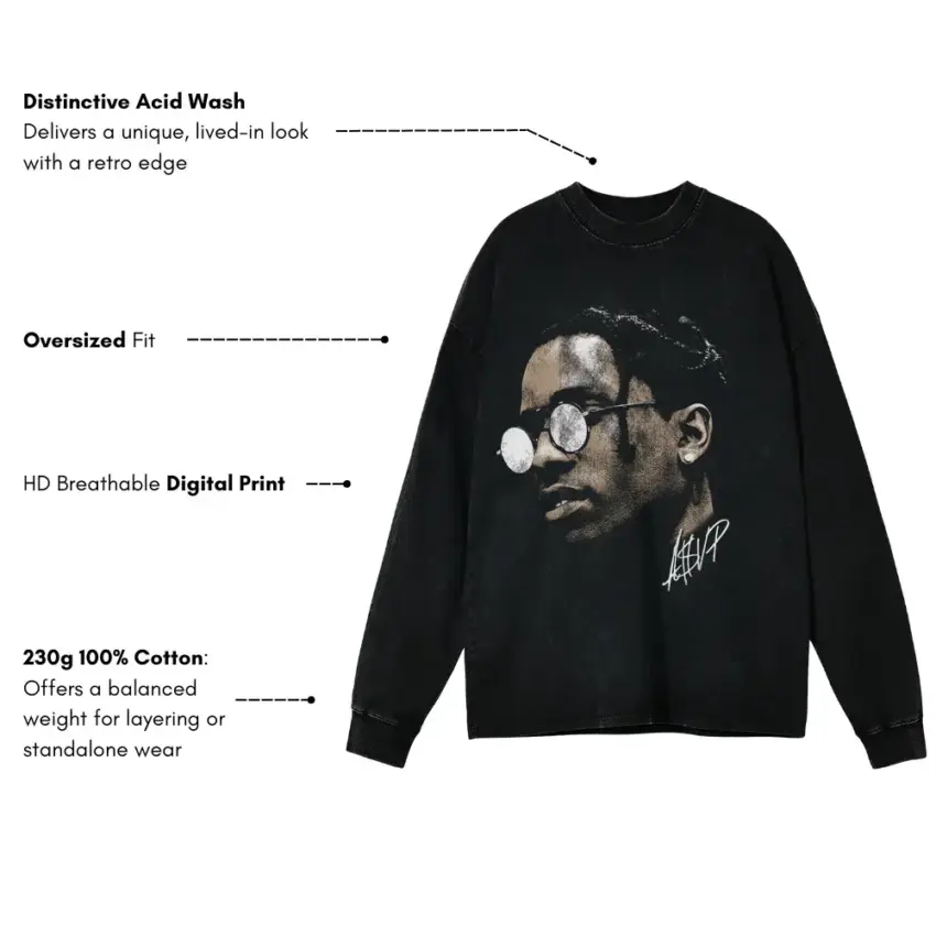 ASAP Rocky Portrait Aicd Wash Oversized Long Sleeve Shirt - Image 5
