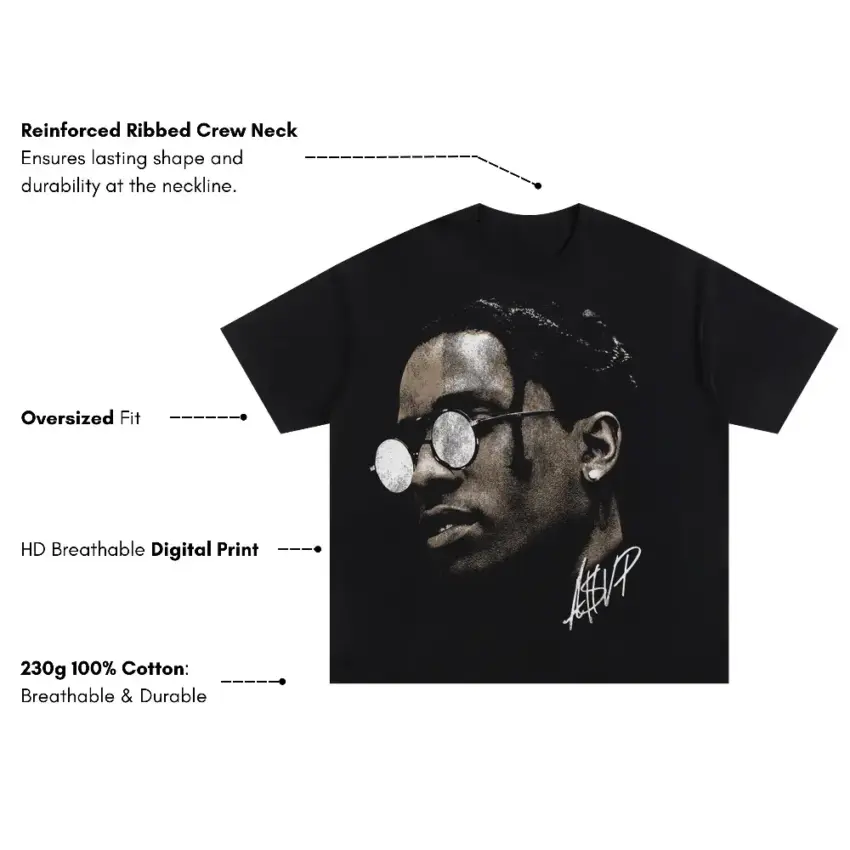ASAP Rocky Testing Portrait Oversized Black Graphic Tee - Image 5