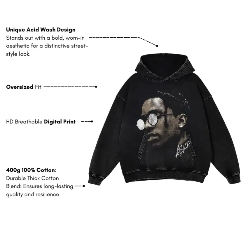 ASAP Rocky Testing Portrait Aicd Wash Oversized Hoodie - Image 5