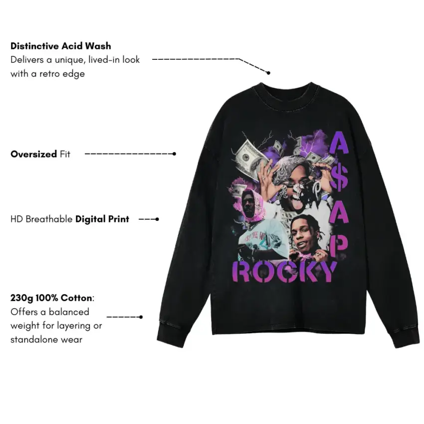 ASAP Rocky Vibrance Aicd Wash Oversized Long Sleeve Shirt - Image 5