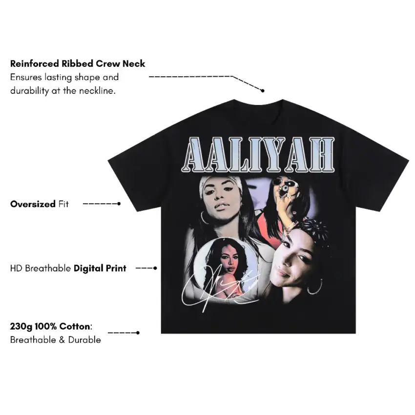 Aaliyah Princess Of Rnb Oversized Black Graphic Tee - Image 5