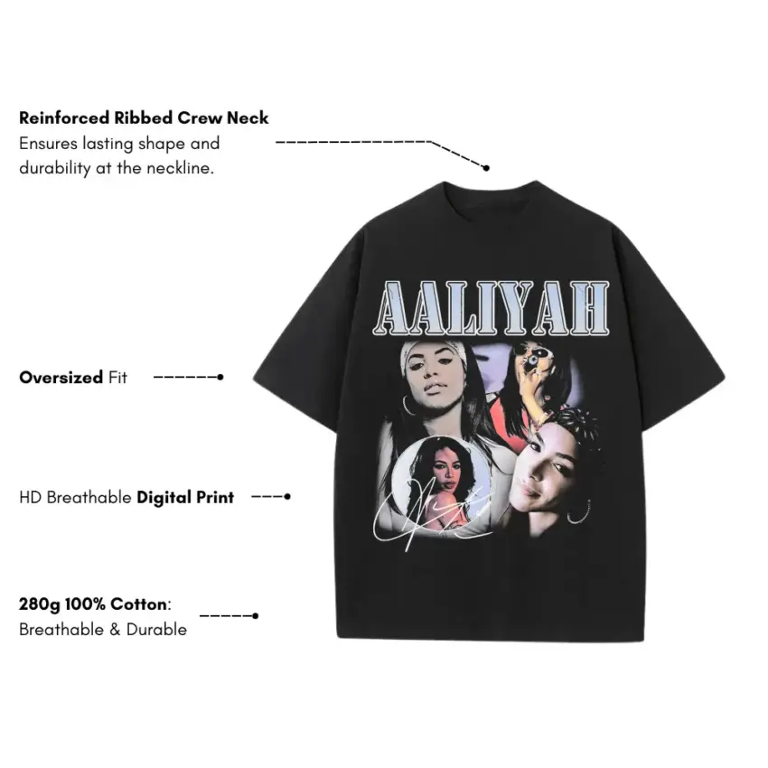 Aaliyah Princess Of Rnb Heavyweight Oversized Black Graphic Tee - Image 4