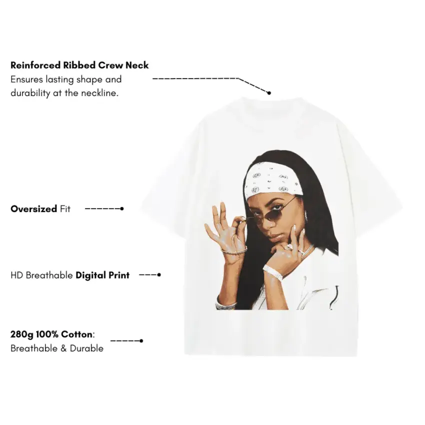Aaliyah The Princess Of R&B Heavyweight Oversized White Graphic Tee - Image 5