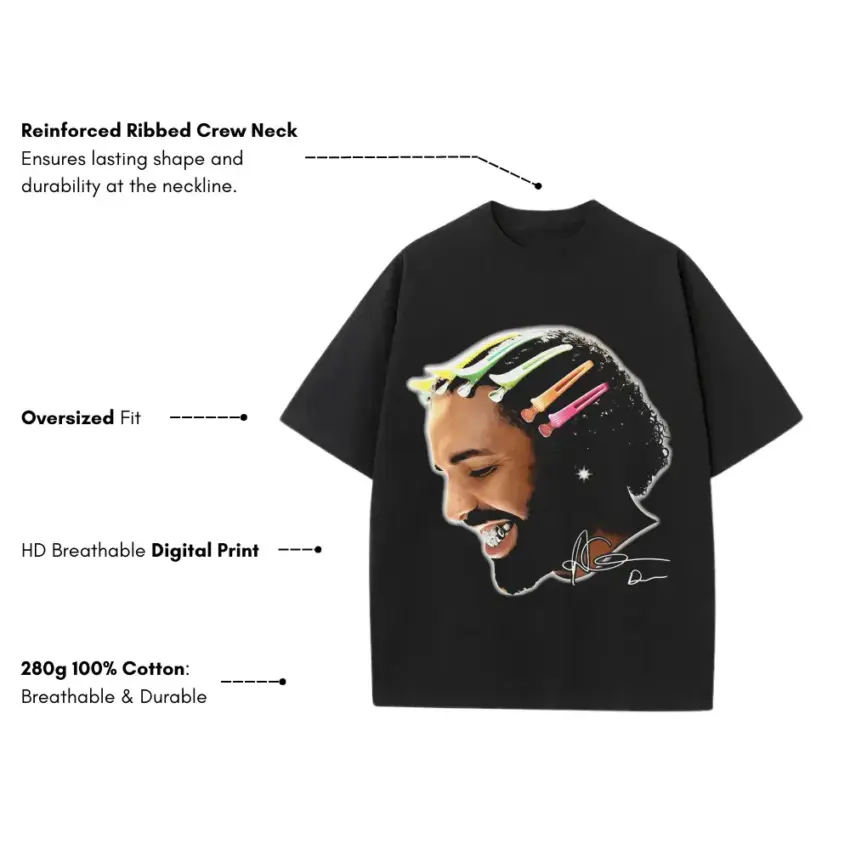 Adonis Graham Portrait Heavyweight Oversized Black Graphic Tee - Image 5