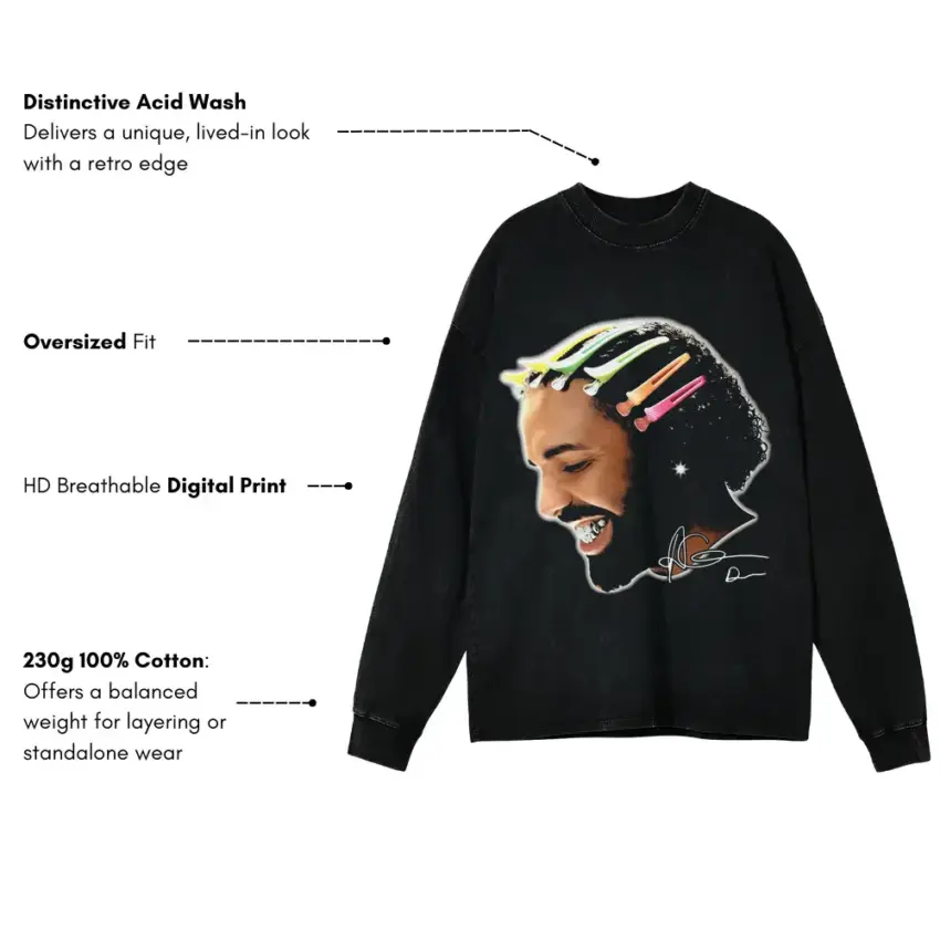 Adonis Graham Portrait Aicd Wash Oversized Long Sleeve Shirt - Image 5