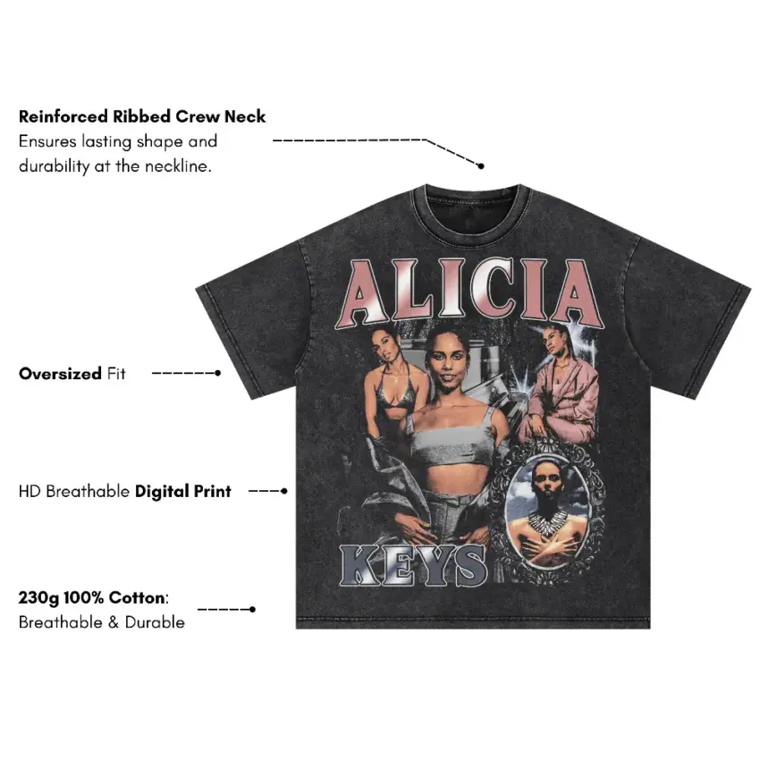 Alicia Keys Collage Oversized Acid Wash T-shirt - Image 5