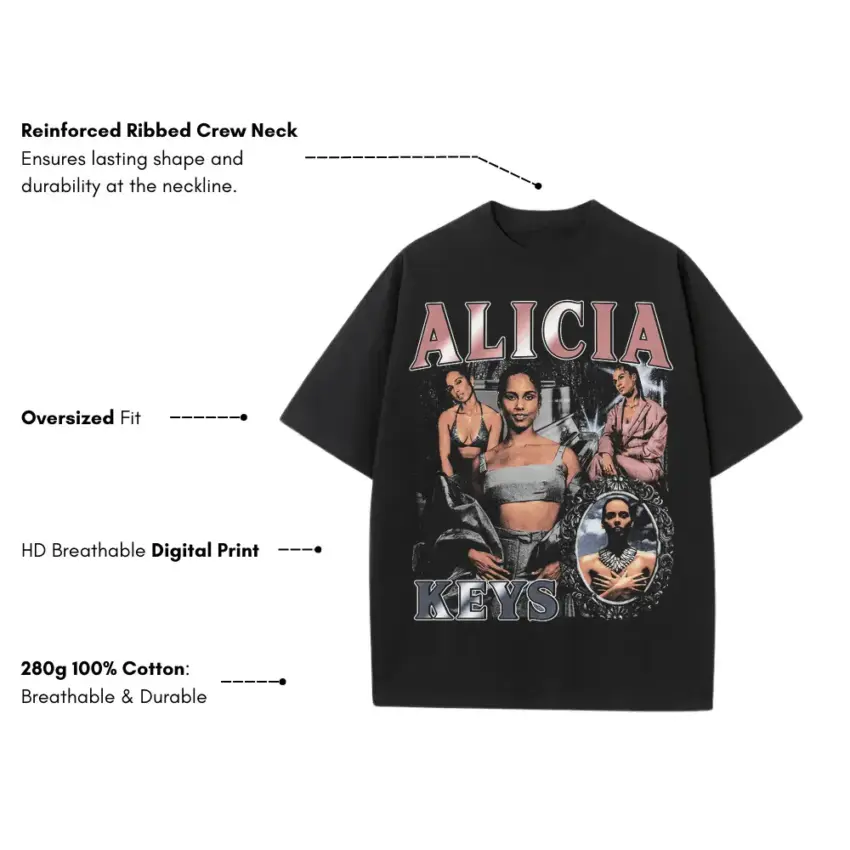 Alicia Keys Collage Heavyweight Oversized Black Graphic Tee - Image 5