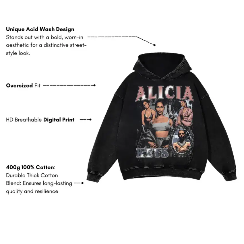 Alicia Keys Collage Aicd Wash Oversized Hoodie - Image 5