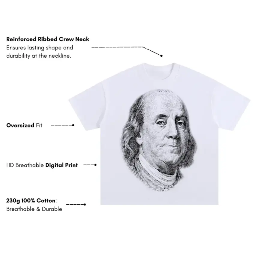 All About The Benjamins Oversized White Graphic Tee - Image 5