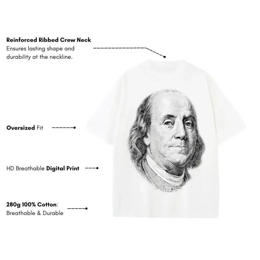 All About The Benjamins Heavyweight Oversized White Graphic Tee - Image 5