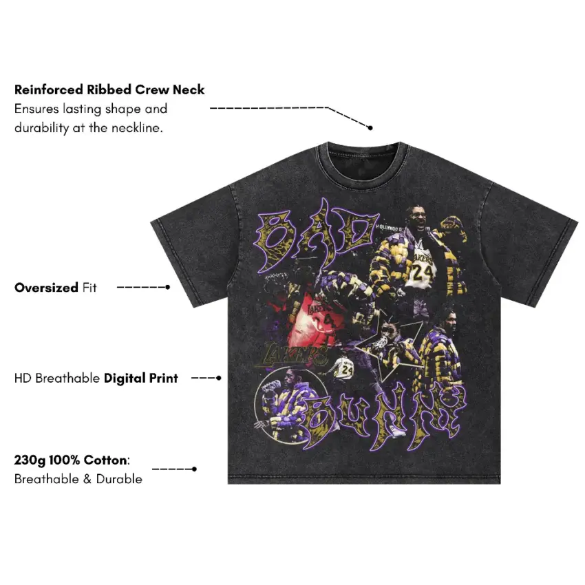 Bad Bunny Lakers Tribute Oversized Acid Wash T-shirt - Image 5
