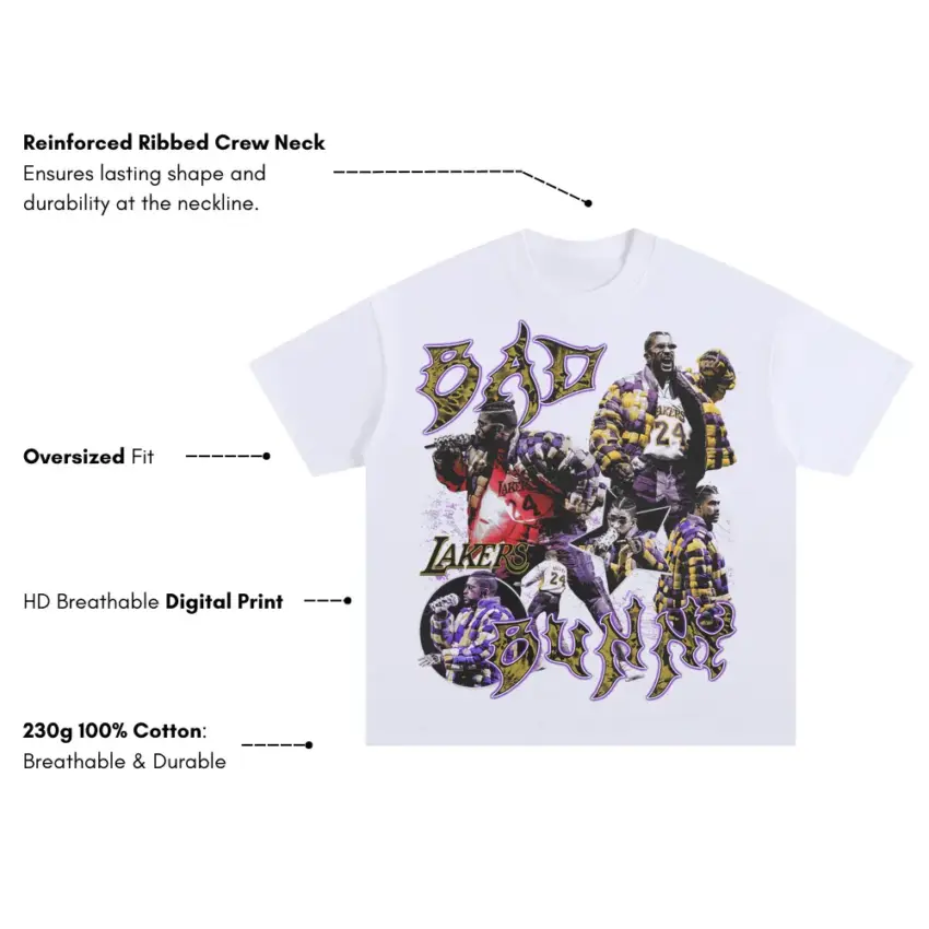 Bad Bunny Lakers Tribute Oversized White Graphic Tee - Image 5