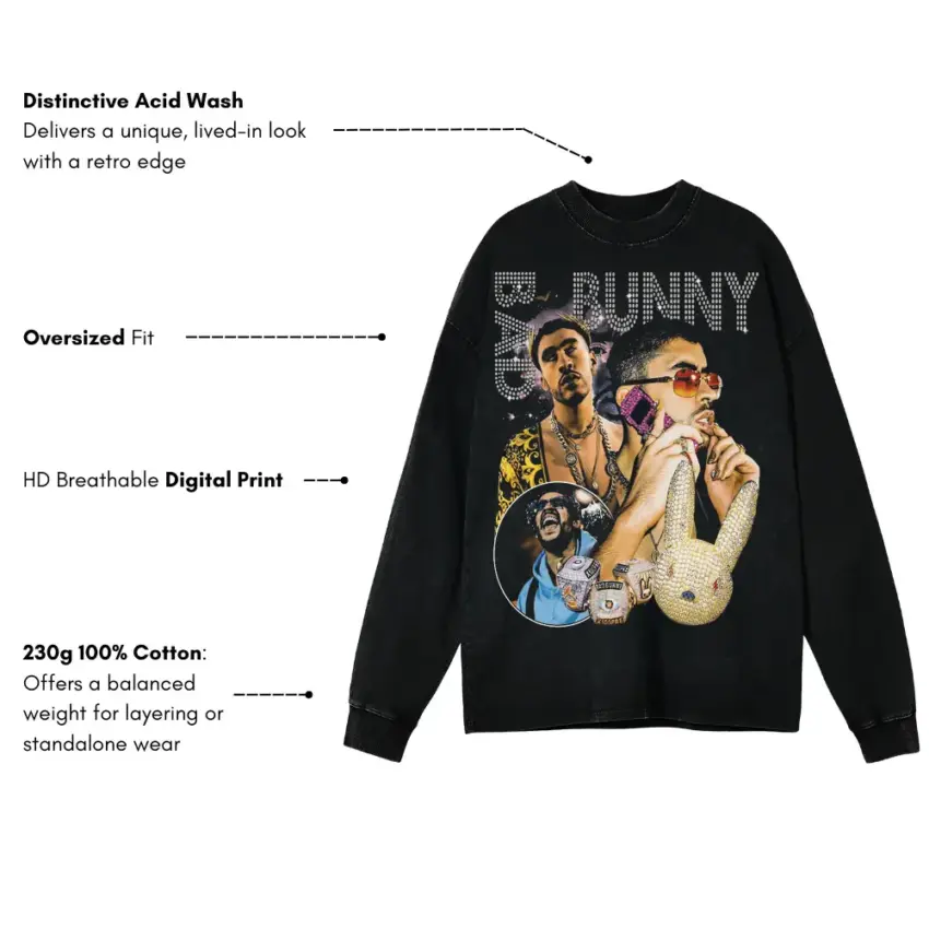 Benito Summer Vibes Aicd Wash Oversized Long Sleeve Shirt - Image 5
