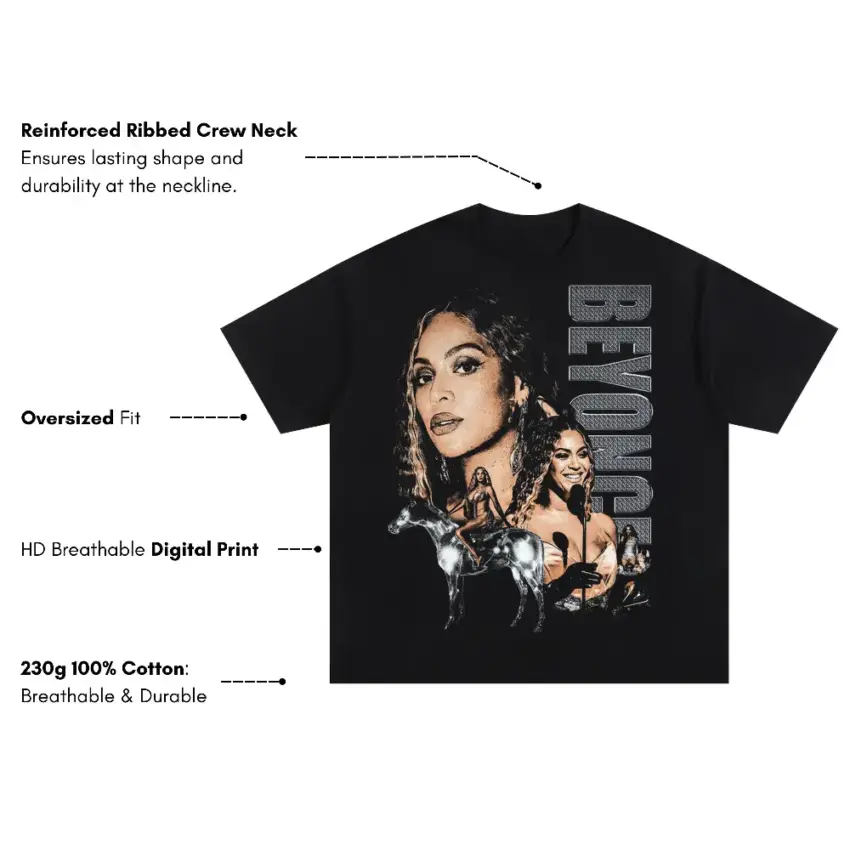 Beyonce Portrait Of A Queen Oversized Black Graphic Tee - Image 5