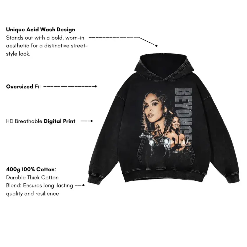 Beyonce Portrait Of A Queen Aicd Wash Oversized Hoodie - Image 5