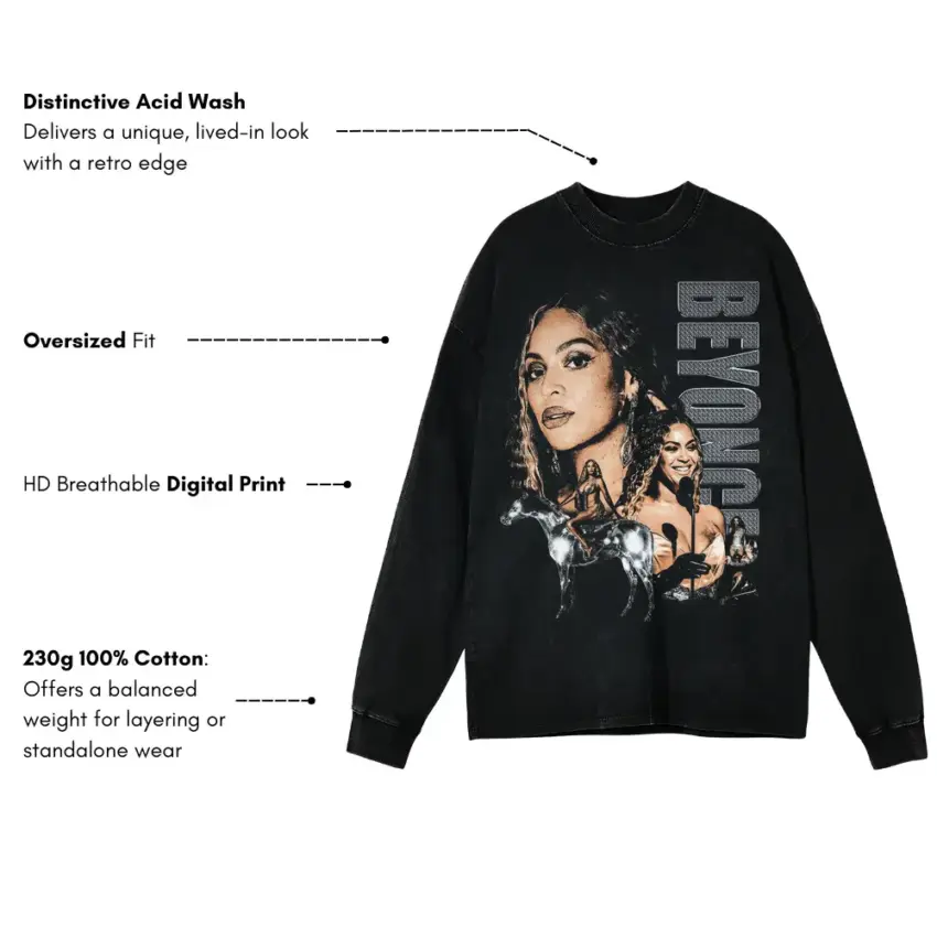 Beyonce Portrait Of A Queen Aicd Wash Oversized Long Sleeve Shirt - Image 5