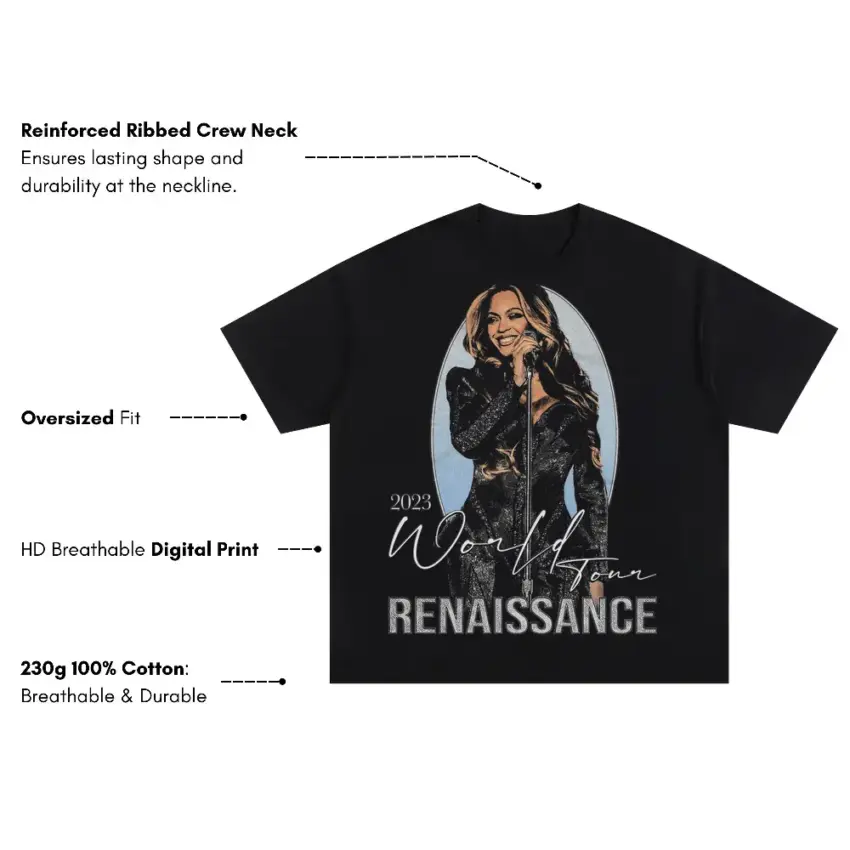 Beyonce Renaissance World Tour Oversized Black Graphic Tee - Image 5