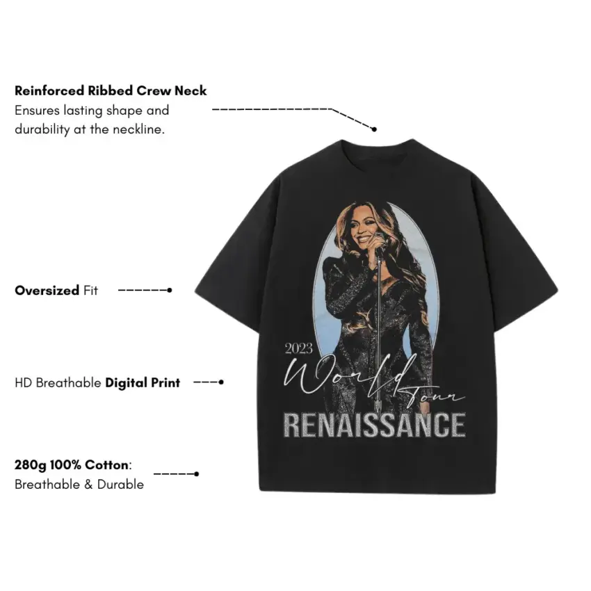 Beyonce Renaissance World Tour Heavyweight Oversized Black Graphic Tee - Image 5
