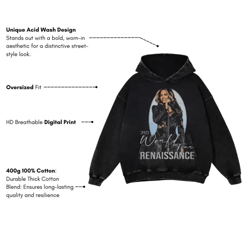Beyonce Renaissance World Tour Aicd Wash Oversized Hoodie - Image 5