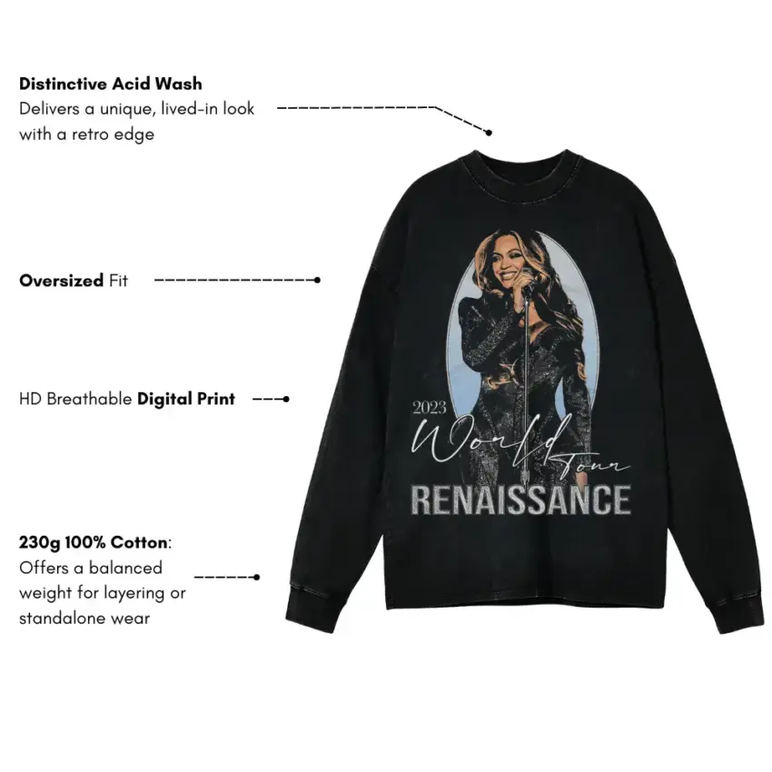 Beyonce Renaissance World Tour Aicd Wash Oversized Long Sleeve Shirt - Image 5