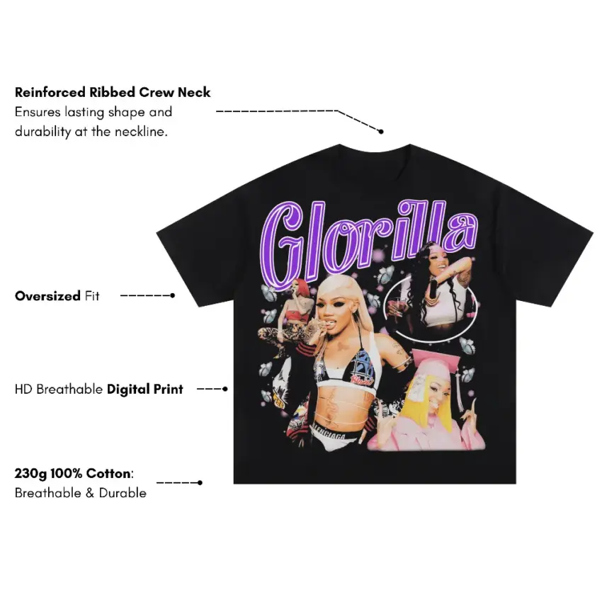 Big Glo Vibrant Collage Oversized Black Graphic Tee - Image 5