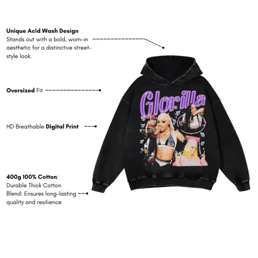 Big Glo Vibrant Collage Aicd Wash Oversized Hoodie - Image 5
