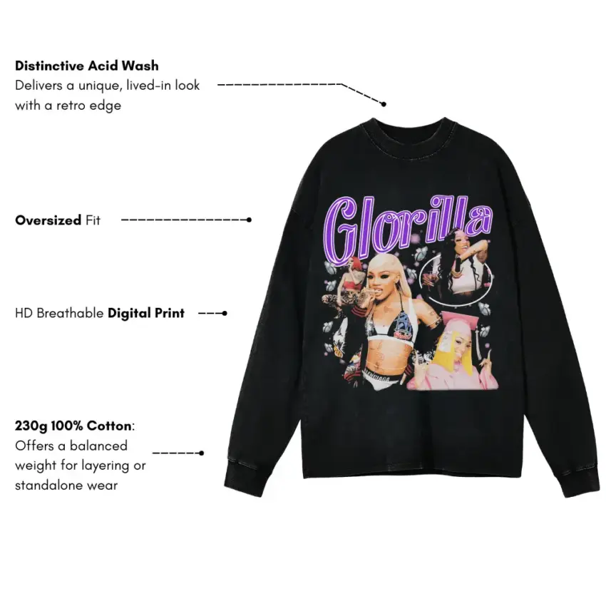 Big Glo Vibrant Collage Aicd Wash Oversized Long Sleeve Shirt - Image 5
