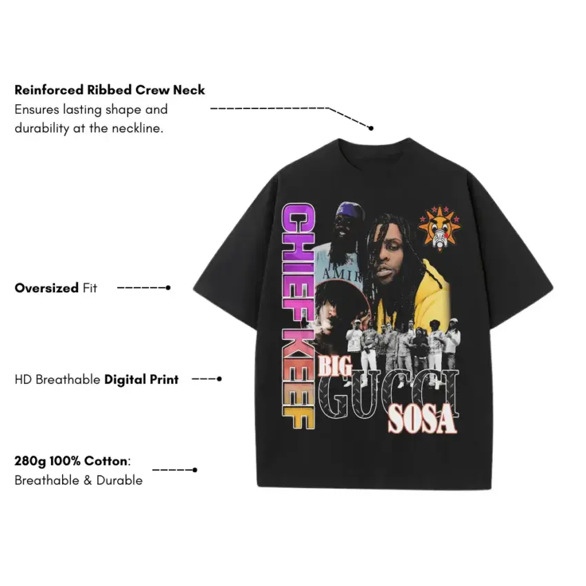 Big Gucci Sosa Heavyweight Oversized Black Graphic Tee - Image 5