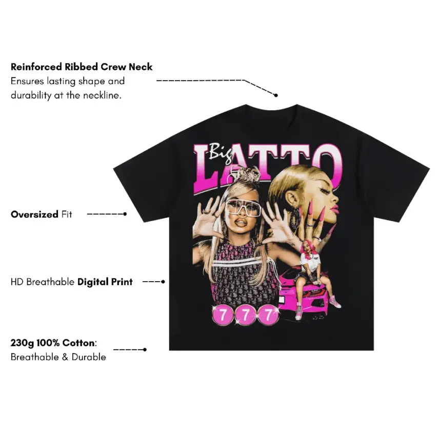Big Latto Energy Oversized Black Graphic Tee - Image 5