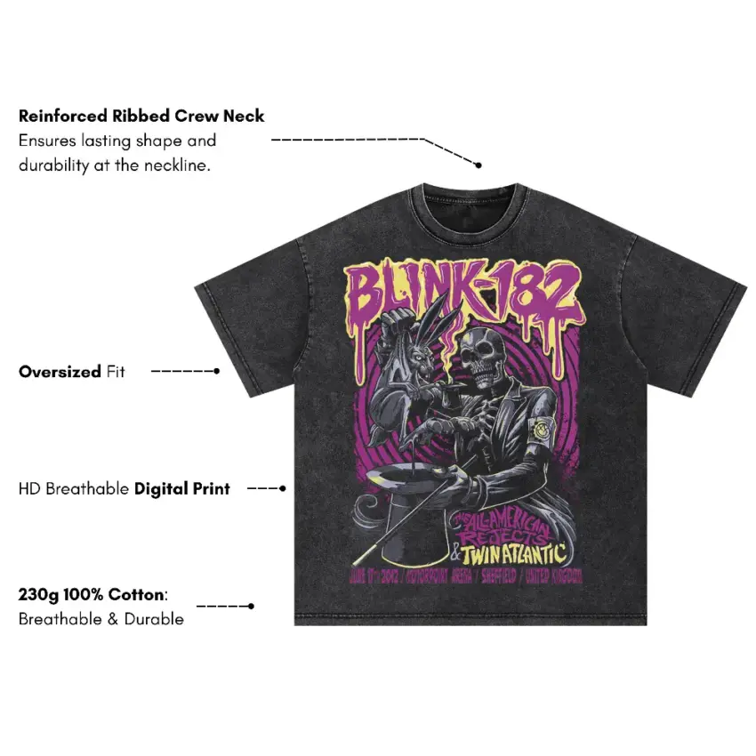 Blink 182 Skulls Oversized Acid Wash T-shirt - Image 2