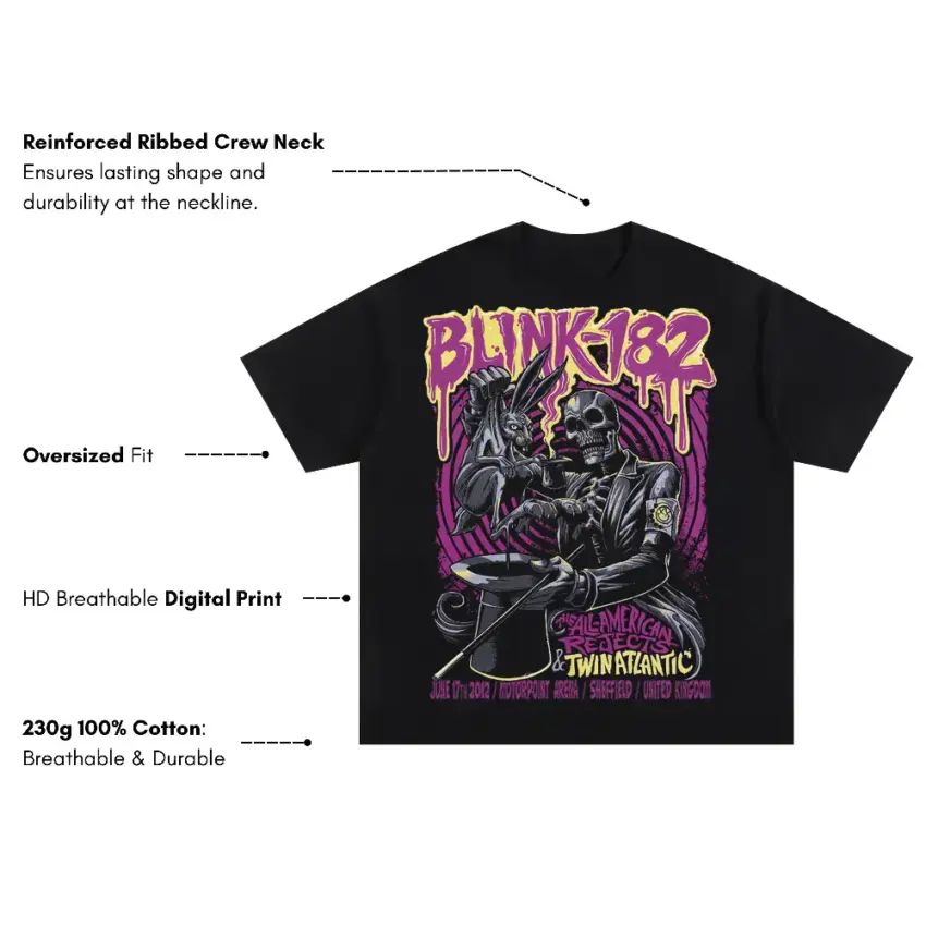 Blink 182 Skulls Oversized Black Graphic Tee - Image 5