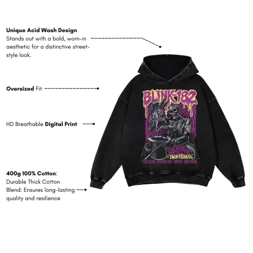 Blink 182 Skulls Aicd Wash Oversized Hoodie - Image 5