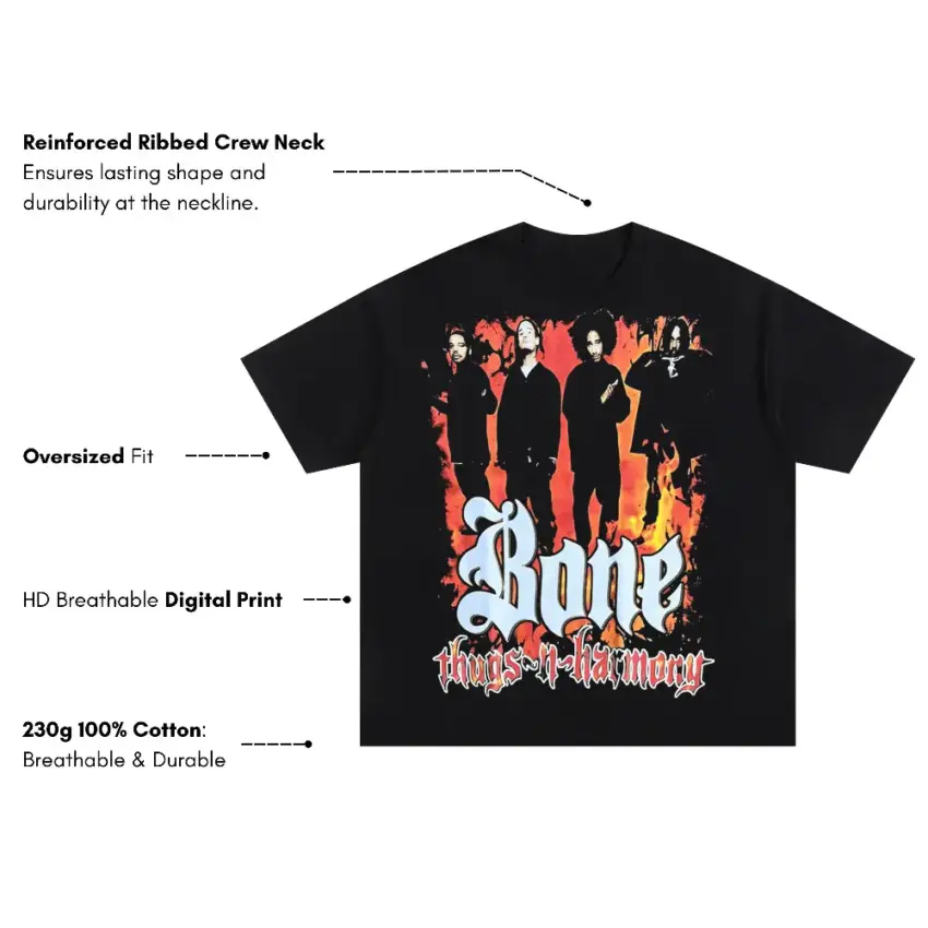 Bone Thugs N Harmony Tribute Oversized Black Graphic Tee - Image 5