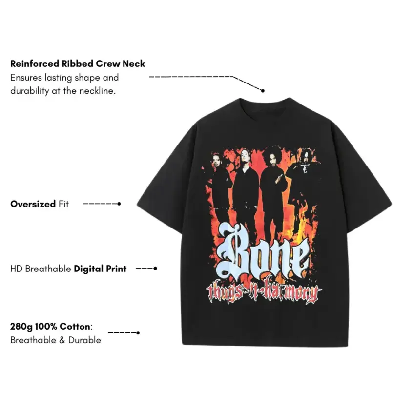 Bone Thugs N Harmony Tribute Heavyweight Oversized Black Graphic Tee - Image 5