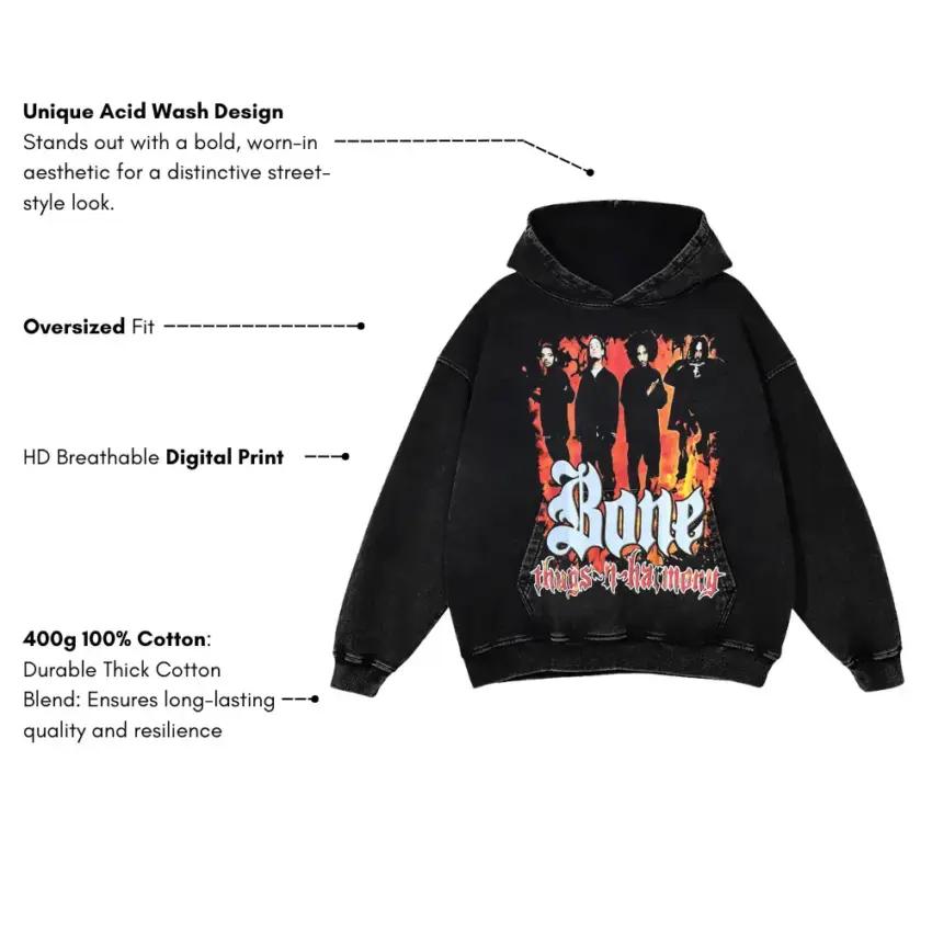 Bone Thugs N Harmony Tribute Aicd Wash Oversized Hoodie - Image 5
