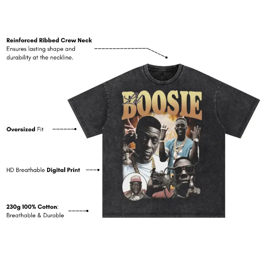 Boosie Badazz Collage Oversized Acid Wash T-shirt - Image 5
