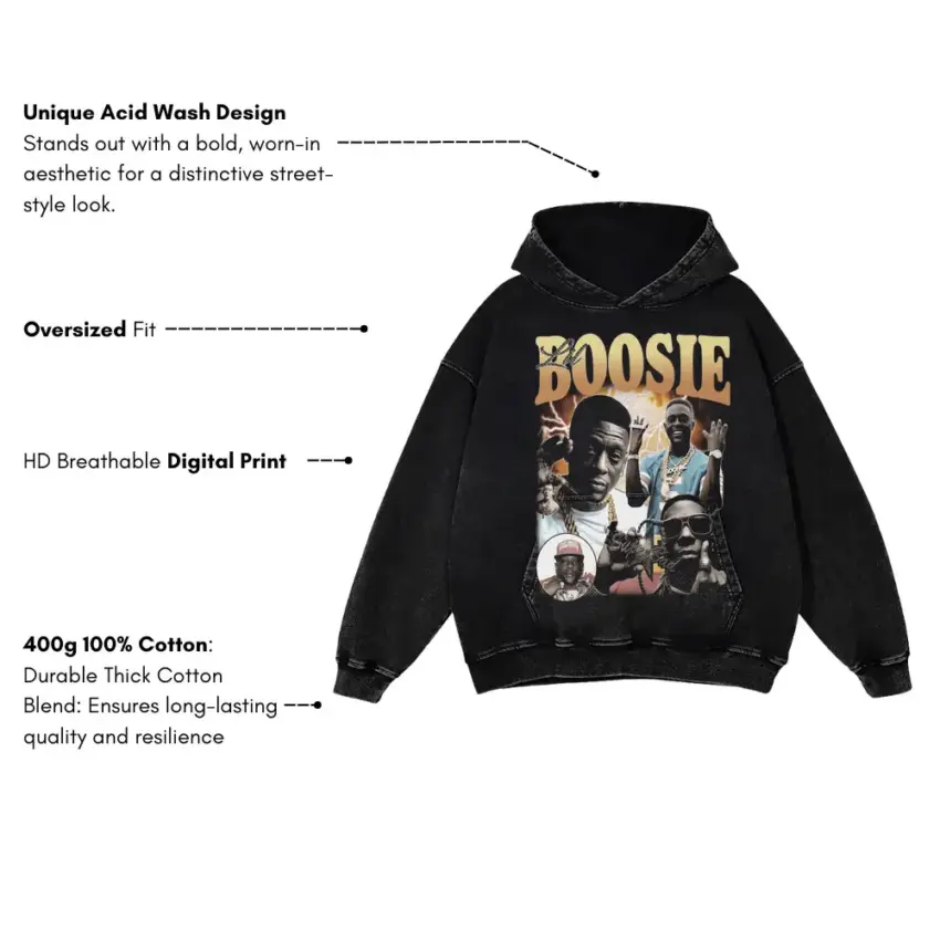 Boosie Badazz Collage Aicd Wash Oversized Hoodie - Image 5