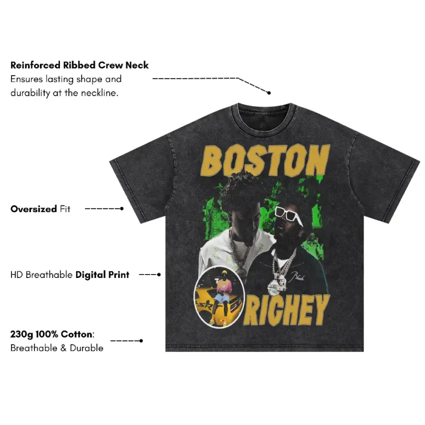 Boston Richey On The Map Oversized Acid Wash T-shirt - Image 5