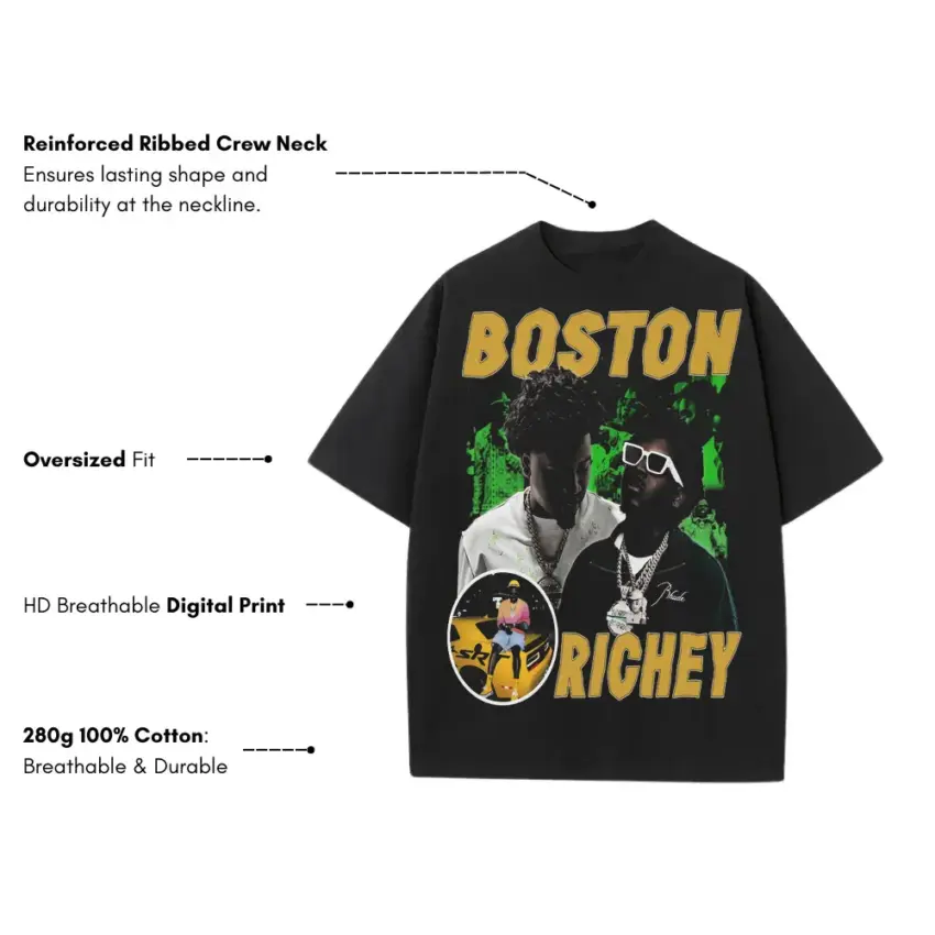 Boston Richey On The Map Heavyweight Oversized Black Graphic Tee - Image 5