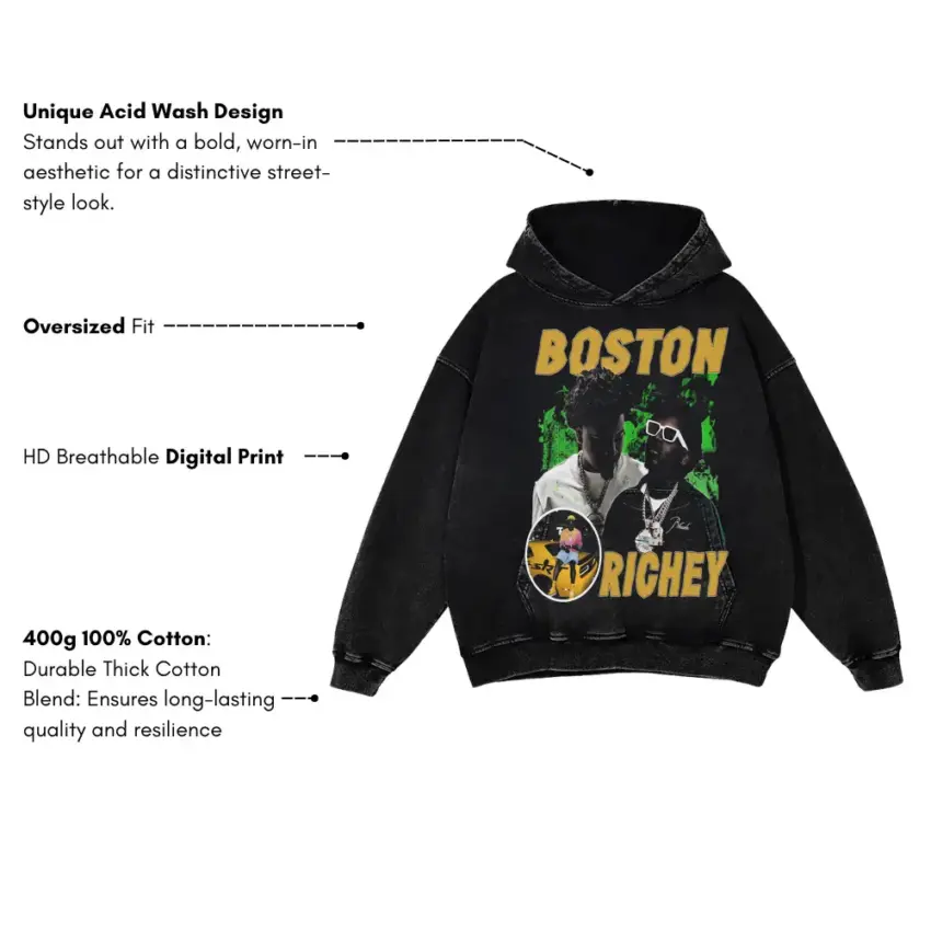 Boston Richey On The Map Aicd Wash Oversized Hoodie - Image 5