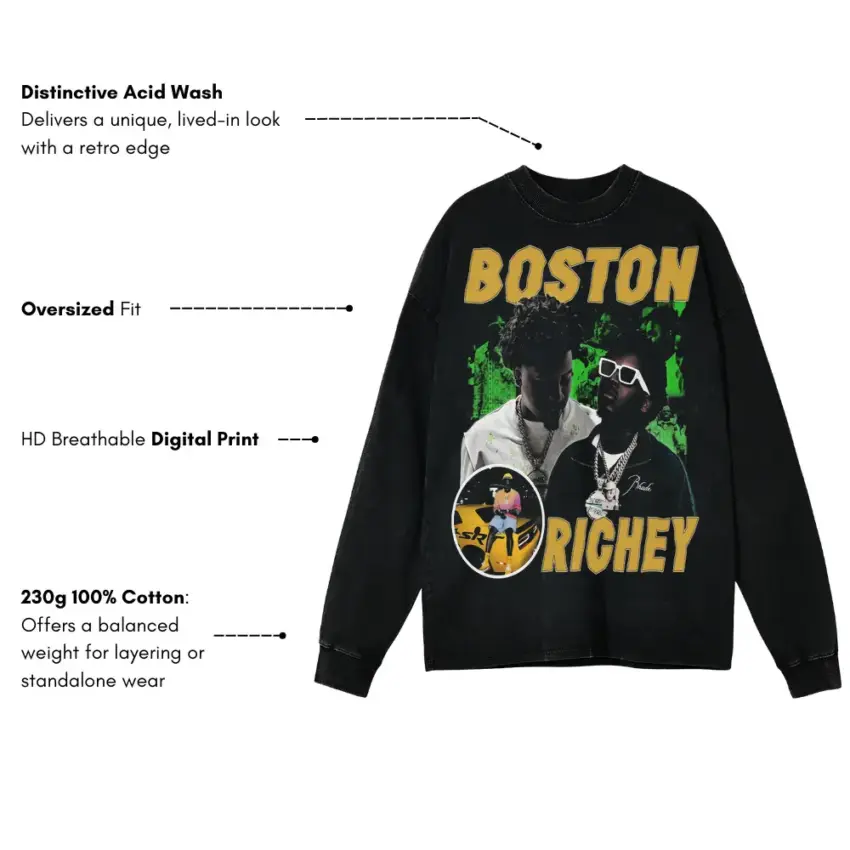 Boston Richey On The Map Aicd Wash Oversized Long Sleeve Shirt - Image 5