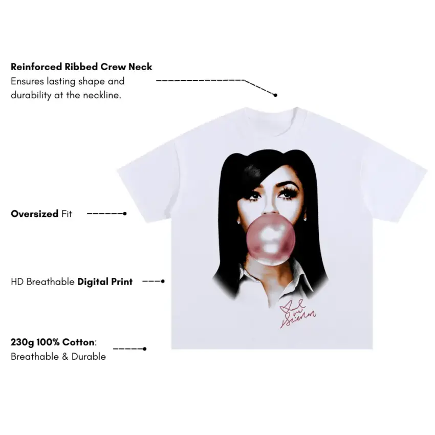 Bubblegum Bardi Oversized White Graphic Tee - Image 5