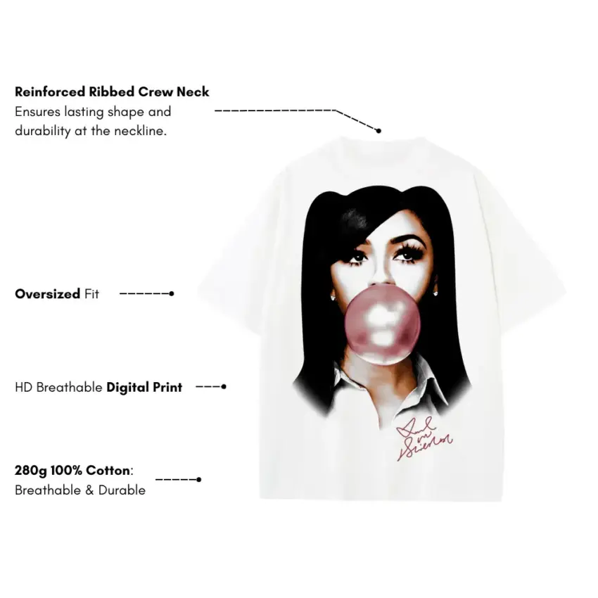 Bubblegum Bardi Heavyweight Oversized White Graphic Tee - Image 5