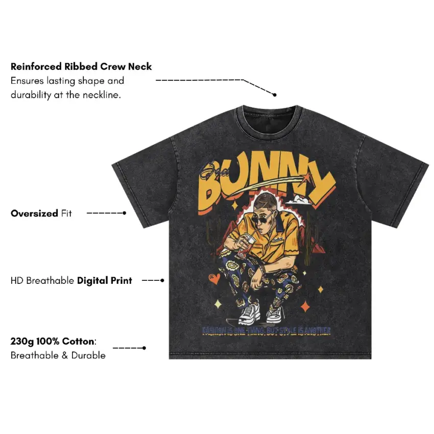 Bunny Graffiti Style Oversized Acid Wash T-shirt - Image 5