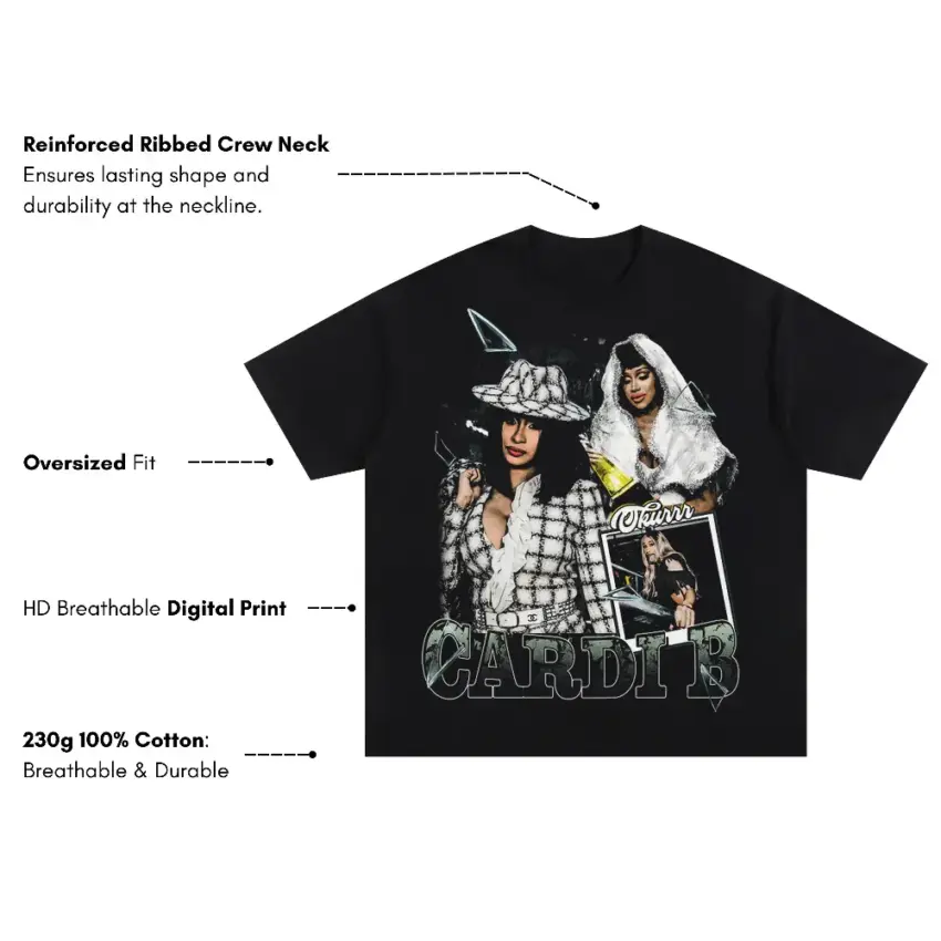 Cardi B Collage Oversized Black Graphic Tee - Image 5