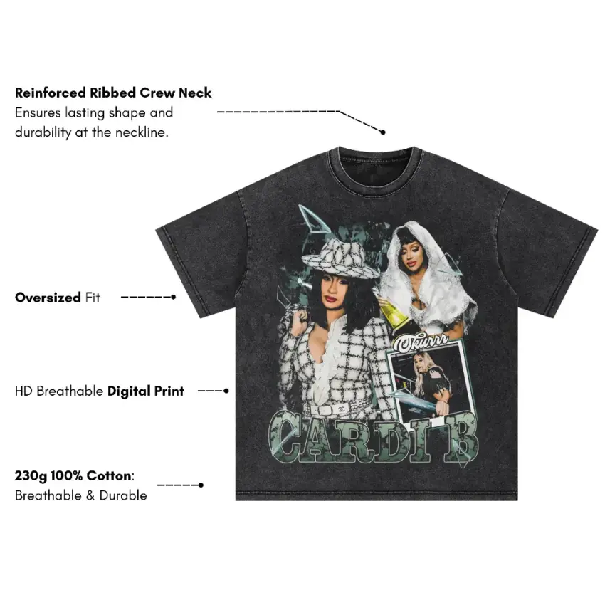 Cardi B Street Style Oversized Acid Wash T-shirt - Image 5